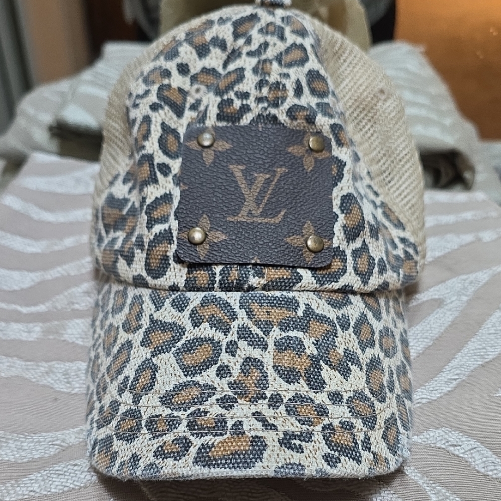 Leopard Print Cap with LV Patch From Boutique